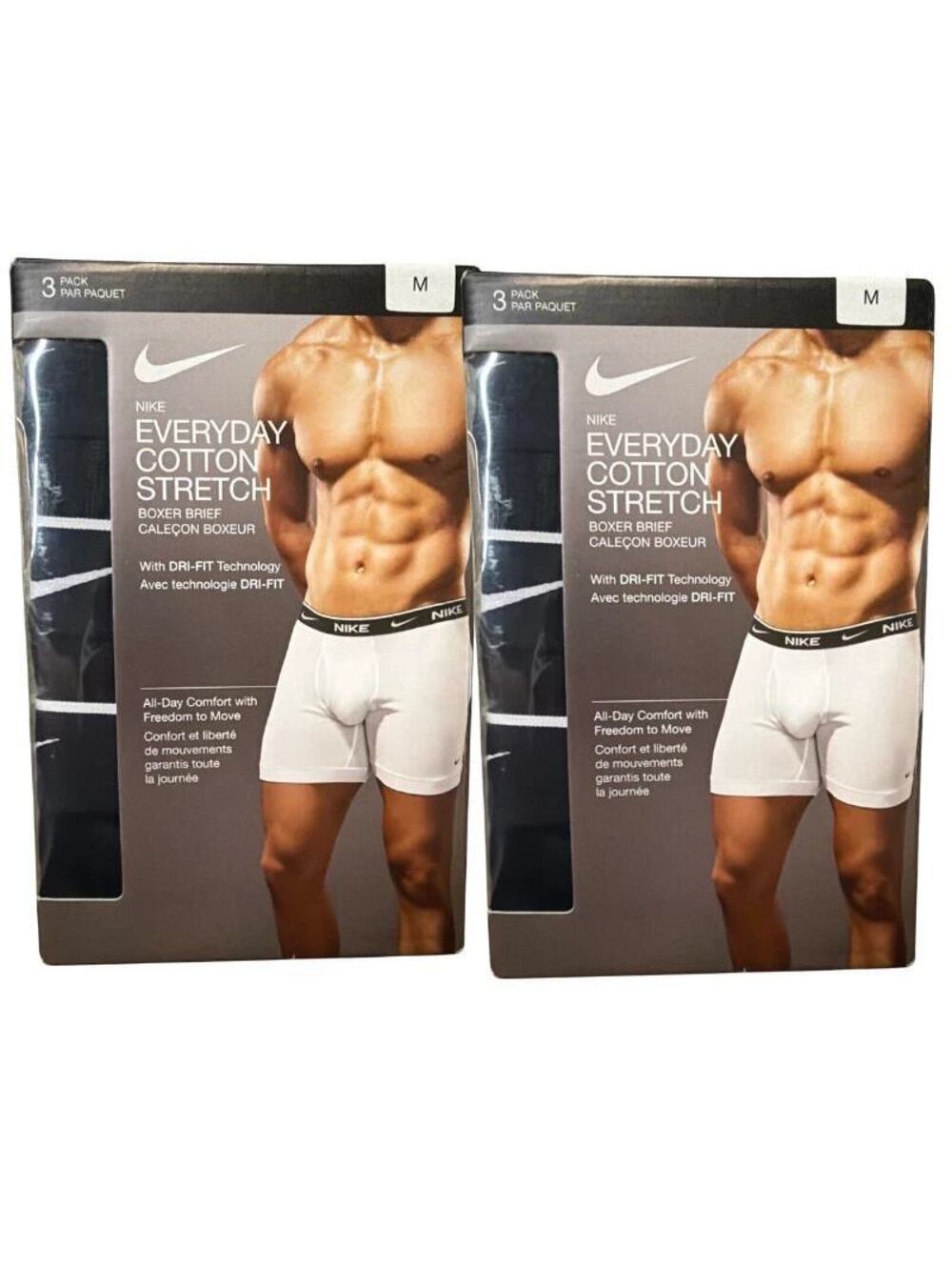 Nike Everyday Cotton Stretch Boxer Brief Mens M Black Dri-FIT 6 Total 2 Pack New